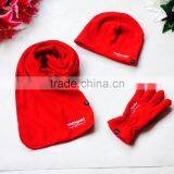 Three Red Grey Black Colors Ladies and Mens Polar Fleece Winter Scarf Hat Gloves Sets Factory thumbnail-2