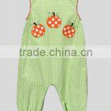 Baby Girl Lime Gingham Pumpkin Appliqued Playsuit