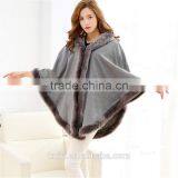 New Winter Warm Elegant Faux Mink Collar Fur Hooded Cape Plaid Sleeveless Women Coat thumbnail-5