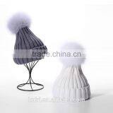 2016 Winter Beanie Real Silver Fox Fur Ball Knitting Hat For Women Black Real Raccoon Fur Ball Skullies thumbnail-6