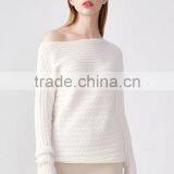 Factory Wholesale Wide Neck Cotton Knit Pattern Pullover Sweater Design for Women thumbnail-2