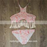 Gray Tassel Leaves Swimwear Bikini/ Latest Fashion Green Vintage Tassel Bikini Swimwear thumbnail-2