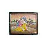 Lady Cleaning the Wheat in Village, Painting in Gem Art thumbnail-1