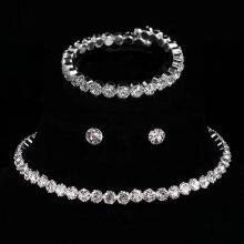 Pop Style Korean bride sparkling diamond jewelry set round full diamond bracelet earrings necklace three sets