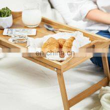 Kitchen & Tabletop Amazon Hot Selling Bamboo Hotel Kitchen Tableware Food Tray Foldable Support Legs Tray Bed Dinner Plate Tray thumbnail-2
