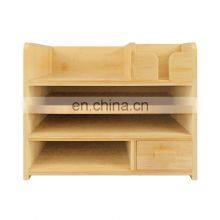 Makeup Organizer Bamboo Wood Vanity Countertop Organizer Cosmetic Jewelry Storage Tray With Drawers for Bathroom thumbnail-2