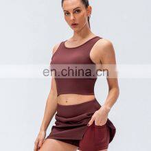 Blank Custom Two Ways To Wear Sexy Bra And With Shorts Mini Skirt Two Piece Sports Tennis Set Women Fitness Golf Outfit thumbnail-3