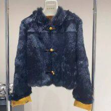 A New Chinese-style Tang Suit for a Petite Figure With Button-down Buttons on Both Sides, Wearing a Whole Leather Rabbit Fur Coat for Women thumbnail-3