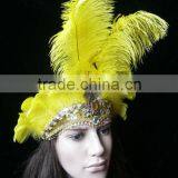 Carnival Headdress Hand Painted(Yellow Color) Lady Headdress With Long Feather thumbnail-2