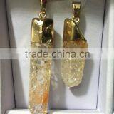 2016 Gold Covering Crack Crystal Pendant Necklace Aquamarine Citrine Rose Quartz Clear Green Natural Crystal Necklace For Women thumbnail-3