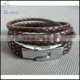 Personalized Woven Genuine leather men bracelet brown