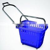 Supermarket Plastic Shopping Basket With Wheels thumbnail-2