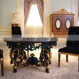 French Fabulous Marquetry Dining Room Table Set For 6 People/ Palace Antique Wooden Carving Pecock Green Round Dining Table thumbnail-1