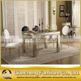 Glass Top Stainless Steel Legs Extendable Dining Table thumbnail-3