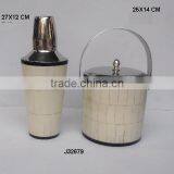 Steel Cocktail Shaker With Ice Bucket Mosaic of Bone in White Finish thumbnail-1
