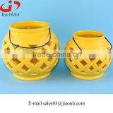 2016 New Deisgn Yellow Ceramic Hurricane Lamp, Ceramic Lantern thumbnail-2