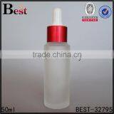China High Quality Frosted Cosmetic Essence Parfume Bottle Glass 50 ml Red Aluminum Dropper Bottle Glass Wholesale thumbnail-1