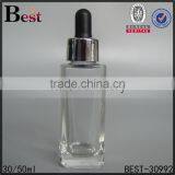 Cosmetic 30ml 50ml Clear Square Glass Dropper Bottle With Silver Aluminum Dropper for Essential Oil Perfume China Suppliers thumbnail-1