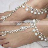PEARL CRYSTAL Beads Payal ANKLETS Pair Feet Barefoot Sandal Toe Ring thumbnail-5
