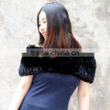 CX-S-07B Fashion Stock Knitted Rex Rabbit Fur Women Scarf Fur Shawl thumbnail-3