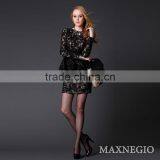 Hot Sale Above Knee Mini 3/4 Sleeve Hot Girl Sexy Club Black Lace Gold Sequin Sexy Prom Dress thumbnail-6