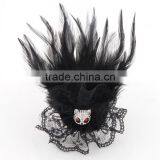 Tiny Panda Feather Corsage Clip Fascinator Brooch Black Lace Net Hair Decoration Hairpin thumbnail-4