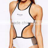 MGOO Women Cut Out Waist Bodysuit Plain White One Piece Sport Playsuit Custom Logo Design Racer Back Bodysuit thumbnail-5