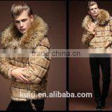 Super Quality Man's Fox Fur Coat With Raccoon Fur Collar Jackets Printed Man's Faux Fur Jackets Short Coat thumbnail-5