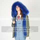 Myfur Black Real Raccoon Fur Hood Custom Fur Lining Women Mini Parka Jacket thumbnail-4