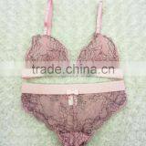 Pink Sets Sexy Women Transparent Lace Underwear Bra and Panty Set thumbnail-2