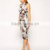 Autumnal Blossom Print Crop Top Midi Pencil Dress thumbnail-4