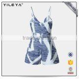 Fashion Design Pinstripe Spaghetti Strap V Neck Jumpsuit Button Front Tie Waist Short Romper thumbnail-4