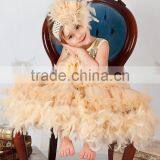 Girls Shimmer Gold Feather Tutu Dress With Matching Sash and Headband 1-7Y thumbnail-2