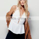 2016 Guangzhou Shandao Bulk Wholesale Fashion Design Summer Casual Sleeveless V Neck White Cotton Women Frock Top thumbnail-4