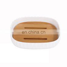 Latest Model Eco-friendly Household White Bathroom Accessories Six-Pieces Bamboo and Plastic Hotel Bathroom Accessories Sets thumbnail-5