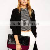 Fashion Foldover Marsala Burgundy Suede Clutch Bag With Crocodile Pattern Flap thumbnail-4