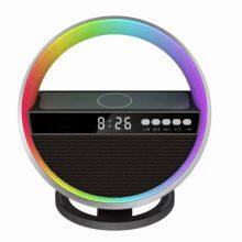 OEM&ODM Moon Speaker With RGB Color LED Light Bluetooth Speaker With Fast Wireless Charger Alarm Clock Speaker thumbnail-1