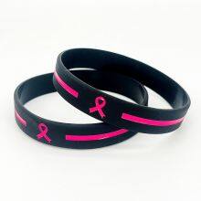 Factory Direct in Stock Healthy Breast Awareness Ribbon Public Service Announcements Soft Smoothly Silicone Bracelet thumbnail-3