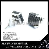 Sterling silver white gold plated screw back black CZ stone earrings fashion in 2015