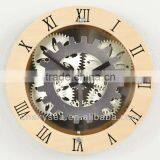 Wood Moving-gear Wall Clock With Glass Cover, Decorative Modern Clock thumbnail-1
