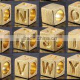 925 Sterling Silver Square Cube Letter Alphabet Beads Charm With 18K Gold Plating thumbnail-2