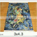 Old Design Woman Dancing Oriental Rug Handmade Silk Tapestry Handmade Silk Palace Rug thumbnail-1
