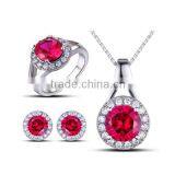 SRS0136 Lady Fashion Pink Crystal Setting Stainless Steel Jewelry Set