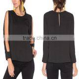 Fashion Clothing Woman Two Peices Slit Sleeve Lady Black Chiffon Blouse thumbnail-1