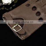 Top Luxury Buckle Hand Sewing Breathable Driving Gloves Dark Brown Deerskin Leather Gloves for Men thumbnail-4