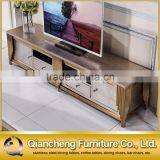 Hotel Furniture Led tv Stand tv Table With Gold Metal Frame pu Cover Top thumbnail-3