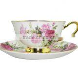 Hot Wholesale 200ml Bone China European Style Flower Pattern Coffee Cup With Saucer Set for Valentines Gift