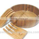 New Design for 2016 Nature Living Bamboo Round Salad Bowl and Tools
