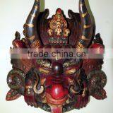 Hand Crafted Wooden Mask of Hindu Buddha Monster Garuda Red Blue Wall Hanging Made in Nepal thumbnail-4