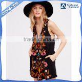Folk Song Spaghetti Sleeveless Embroidered Black Ladies Fancy Cocktail Women Night Mini Dress Sexy Fashion Names Wholesale Oem thumbnail-1